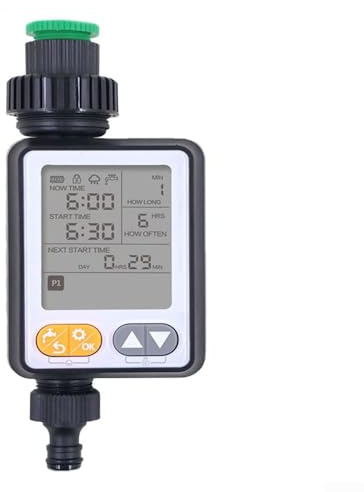 Zoegneer Sprinkler Water Timer with Auto Rain Delay LCD Display Programmable Irrigation Controller IPX5 Weather Resistant for Garden Lawn Yard Drip Irrigation System Timer Black