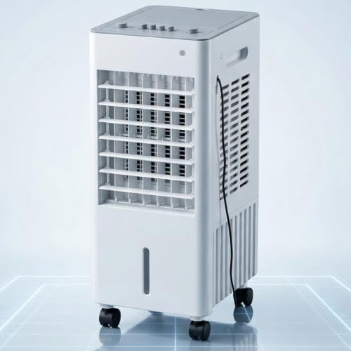 Climatizzatore Portatile Condizionatori a Evaporazione Portatile Senza Tubo Silenzioso 60W Raffreddatore d'Aria con 3 Modalità 3 Velocità Oscillazione 60° Timer 8H Ventilatore Aria Fredda per Casa