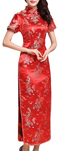 UK Seller Red Dragon & Phoenix Chinese Woman Long Evening Party Dress Cheongsam Qipao (UK 6)