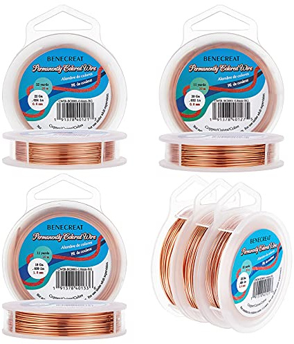 BENECREAT 3PCS Mixed Size Tarnish Resistant Copper Wire (0.6mmx20m & 0.8mmx10m & 1.0mmx10m), 3 Size/Set