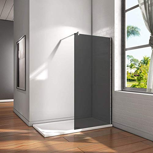 120x200cm Walk in Dusche Duschwand Duschabtrennung 8mm Nano Graues Glas Trennwand mit 140cm Stabilisierungsstange