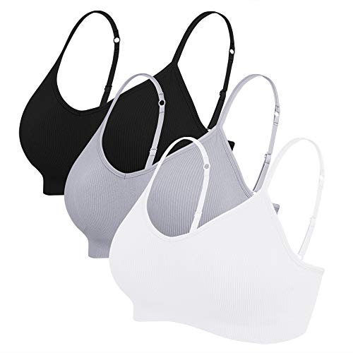 Vertvie Damen 2/3/4er Set Basic Wohlfühl BH Sport BH Spaghettiträger Bralette ohne Bügel Nahtlose Gepolsterte mit Spaghetti Bra Top Low Support Bra(EU M/Tag L,Schwarz/Weiß/Hellgrau)