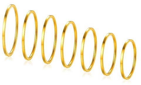 FOCALOOK 7 PCs Midi Ringe Set 18k vergoldet 1mm dünne Knöchelringe Fingerringe Set Stapelringe Knuckle Ringe für Damen Mädchen goldenfarben Schmuck Accessoire Geschenk für Weihnachten Valentinstag
