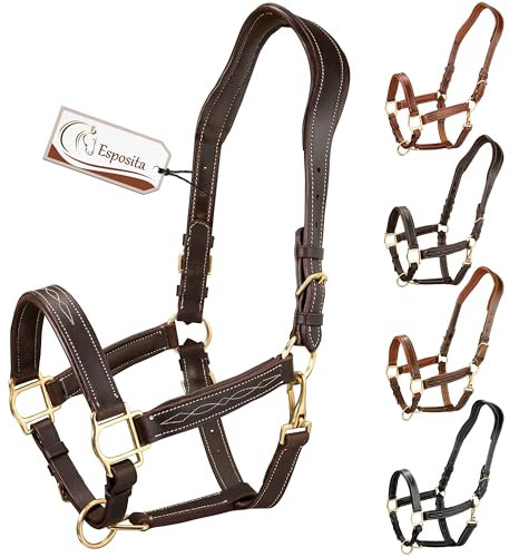 Esposita anatomisches Lederhalfter Deluxe Halfter aus Leder für Pferde Stallhalfter Pferdehalfter - Schoko Braun Cob