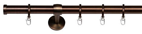 ondeco Gardinenstange 1-lauf, Vorhangstange Fenster Wand-Deckenmontage, Endstück Cap, Komplettgarnitur 25mm Komplett-Set mit Ringen und Faltelegehaken Bronziert 200 cm