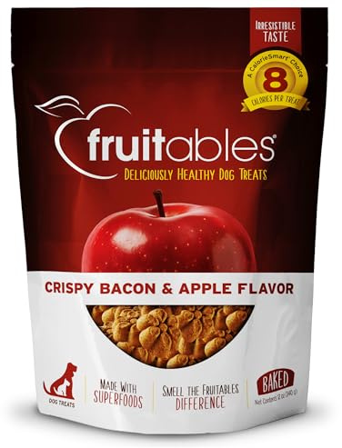 Fruitables Baked Dog Treats, Healthy Pumpkin Treat for Dogs, Low Calorie & Delicious, Free of Wheat, Corn and Soy, Made in the USA, Apple and Crispy Bacon Flavor, 12oz