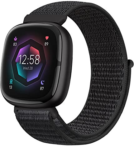 Runostrich Nylon Armband Kompatibel mit Fitbit Versa 4/Fitbit Sense 2/Fitbit Versa 3/Fitbit Sense, Weich Atmungsaktiver Sport Armband Verstellbares Ersatzband Damen Herren