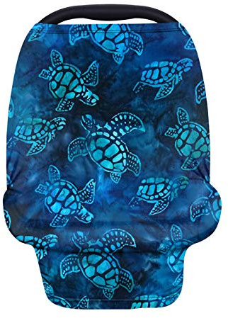 JOAIFO Underwater Sea Turtle Printing Nursing Cover Baby Stroller Carseat Canopy,Premium Elastic Car Seat Covers for Babies Kids,Blue Mother Breastfeeding Scarf