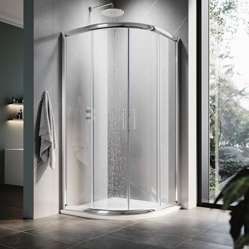 ELEGANT Corner Shower Door 36.7 D x 36.7 W x 72 H, Neo-Round Double Sliding Shower Door with 1/4 in. Clear Glass, Chrome Finish, Shower Base Not Included