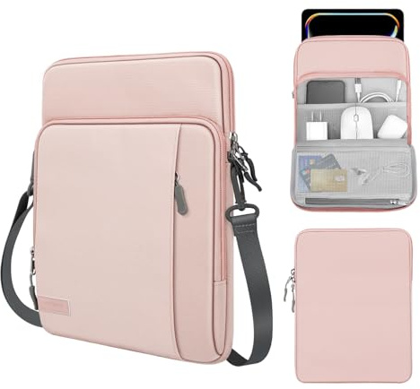 MoKo Funda Protectora, Compatible con iPad Pro 12,9 M2 2022, iPad Pro 12,9 2021/2020/2018, Surface Tablet Go 12,4 con Múltiples Bolsillos y Bandolera, Rosa