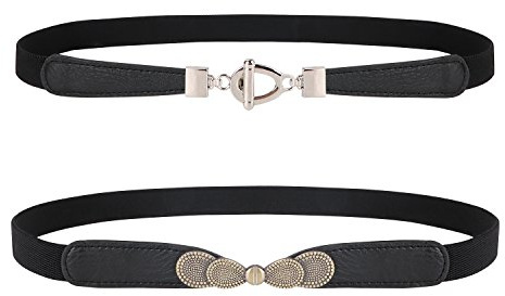 WERFORU Cinturón elástico delgado para mujer para vestidos retro damas vintage cintura delgada cinturón, C-negro+negro, 34-41W