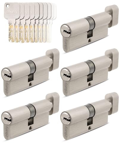 GERCAR Pro 5 cilindros 30/30 de cierre uniforme, juego de 5 cilindros con pomo con pomo y 25 llaves, cerradura de 60 mm, cerradura para puerta de 5 cilindros – Longitud: 60 mm