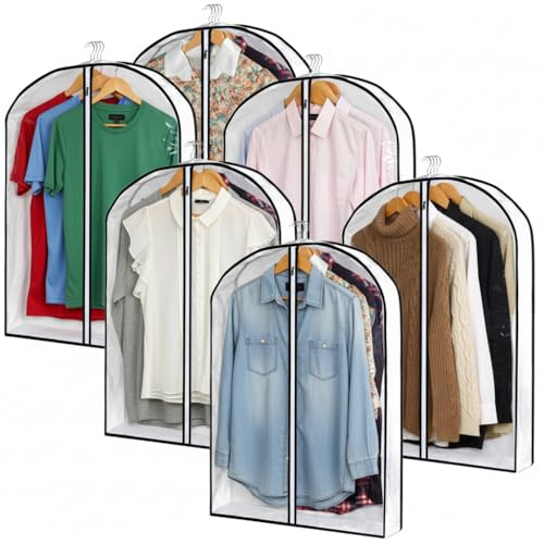 Mskitchen Hanging Clothes Storage with 4 Gusseted Garment Covers (Set of 6) - Clear Suit, Sweater, Shirt, Jacket Protectors for Closet - 24x 32x 4 / 6 Pack