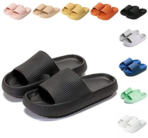 Sumvov Cozyslides Original Damen Schlappen 100% EVA Super Weich Rutschfest Badeschuhe Cozislides Original Hausschuhe Damen Herren,Schwarz,38/39 EU