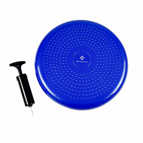 ATC Handels GmbH Balance- und Sitzkissen in verschiedenen Farben inkl. Pumpe - 33cm Durchmesser - aufblasbares Luftkissen, Balance Pad, Physiokissen für Koordination- und Fitnesstraining, blau