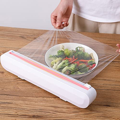 Natudeco Cling Film Dispenser and Cutter Preservation Film Cutter Suction Cup Type Plastic Wrap Holder Reusable Cling Film Oraganizer for Aluminum Foil