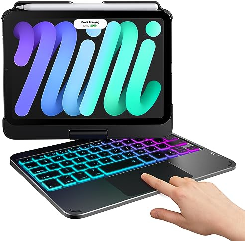 typecase - Funda para teclado para iPad mini 7 (2024) y Mini 6 (2021) - Funda inalámbrica con teclado para iPad mini 7ª generación de 8.3 pulgadas, funda de teclado retroiluminado de 10 colores con