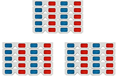 ZEZA Lunettes 3D, 30 Paires de Lentilles Stéréo en Papier Rouge et Bleu pour Films Ensemble de Lunettes 3D en Papier Anaglyphe