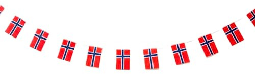 Pandiui23 Norwegen-Flagge, 40 Stück, 11,4 m, 14 x 21 cm, rot, weiß und blau, Nationalfeiertag, Wimpelkette, Dekoration