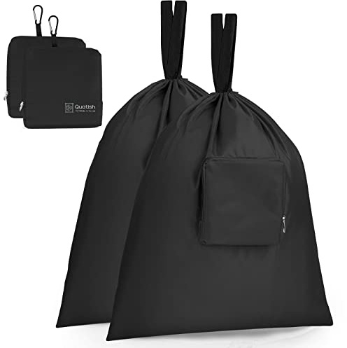 Reise-Wäschesäcke, 2 Stück, schmutzige Wäsche, Reisetasche, faltbar, schmutzige Kleidung für Reisen, waschbar und kleiner Wäschesack mit Griffen für Koffer, Fitnessstudio, Camping, Schwarz