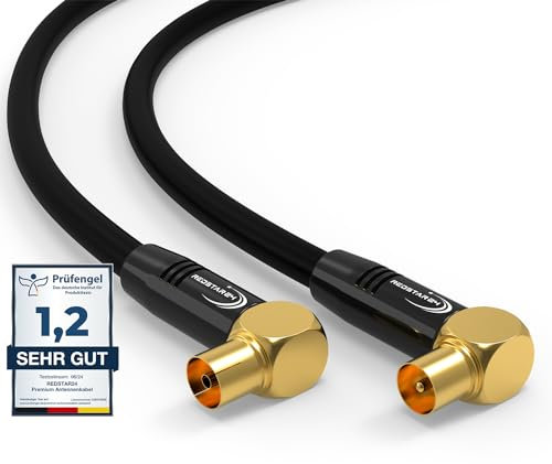 RedStar24 Cavo Antenna 1m Nero - 90° Angolato Coassiale | Maschio a Femmina - Cavo Coassiale HDTV Premium per la TV via cavo | Cavo TV: Compatibile con TV, Radio, DVB-T/T2, DVB-C, DAB
