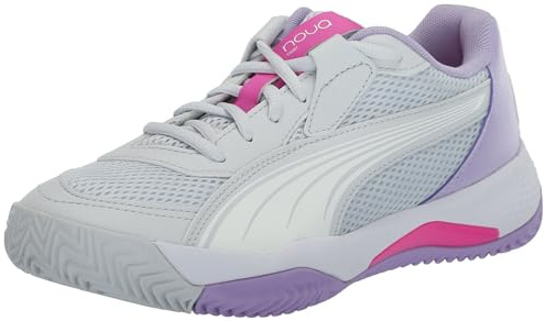 PUMA Shoes, Nova Court Zapatos de Pickleball para Mujer, Color Plateado, Blanco Niebla, Talla 8.5, Silver Mist White Vivid Violet, 39 EU