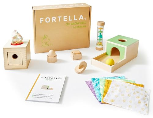 Fortella Go Grow Box, Montessori Spielzeug ab 1 Jahr, 7 in 1 Holzspielzeug für Baby & Kleinkinder 1 2 3 Jahre, Motorikwürfel, Lern- und Entwicklungsspielzeug, Geburtstag Geschenk Kleinkind(7-9 Monate)