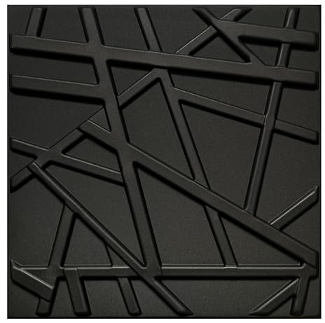 Deccart - 3D Wandpaneele 50x50 cm - Paneele Wand Wall Panels Deko Wandverkleidung Innen Panel Deckenverkleidung Decke Deckenpaneele Platten Styropor EPS-Polystyrol Line 8 m², 32 Stück,Schwarz