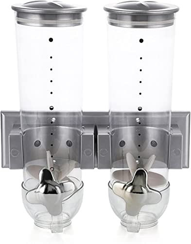 Wall Mounted Dry Food Dispenser,Triple/Double Control Kitchen Dispenser Container for Cereal,Oatmeal,Candy,Granola Nuts,Coffee Beans (B)