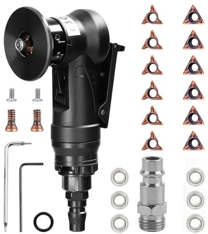 Pneumatic Chamfering Tool Handheld, Mini Air-Powered Chamfering Machine Trimming, 30000 RPM 45° Arc Corner with 1/4 Inch Air Inlet for Trimming Chamfer Deburring (C&R Angle Blades)