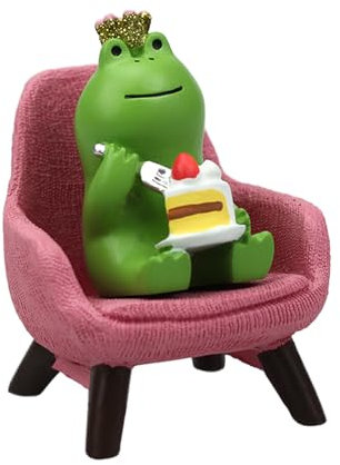 Refintural Miniature Frog Eating Cake Figurine - Funny Shelf Desk Decoration - Perfect Cute Frog Gift (Pink Sofa)