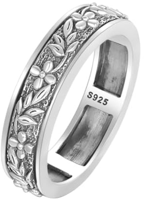 PARYFO Fidget Ring 925 Sterling Silber Filigran Spinner Ring für Frauen Anti Stress Relief Angst Ringe Schmuck Geschenke für Frauen Mädchen, Sterling Silber (#18)