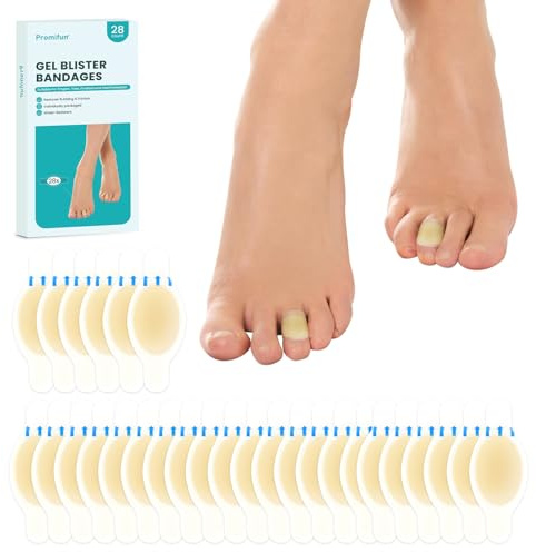 Promifun Blister Bandages Blister Pads - 28 ct Blister Cushions - Water Resistant Hydrocolloid Bandage for Foot, Toe, Heel - Gel Blister Bandages for Prevention & Recovery, Toe Pack