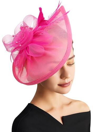 DRESHOW Fascinator Hüte für Damen Pillbox Hut mit Schleier Stirnband und Einer Gegabelten Clip Tea Party Kopfbedeckung