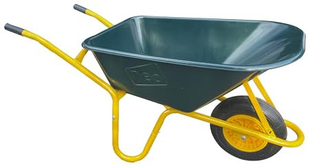 Neo Carretilla de jardín resistente de 110 l y 150 kg, bandeja de plástico resistente, color verde, carga de neumáticos, para jardín equino