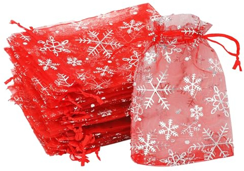 100 Stück organzasäckchen 10x15 Weihnachten, säckchen zum befüllen, kleine schmuckbeutel mit Zugband, schmuckbeutel organzasäckchen für Party Geburtstag Hochzeit Festival crystal candy (Rot, 10*15cm)