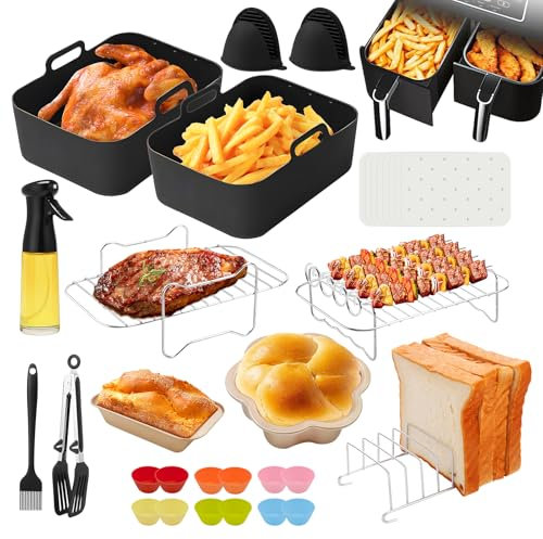 Heißluftfritteuse Zubehör für Ninja AF400EU AF400EUCP AF451EU AF451EUCP AF500EU AF500EUCP 9-10.4L, 25-teiliges Airfryer Zubehör inkl. Silikonform, Ölspray, Grillrost, Silikon Muffinform usw