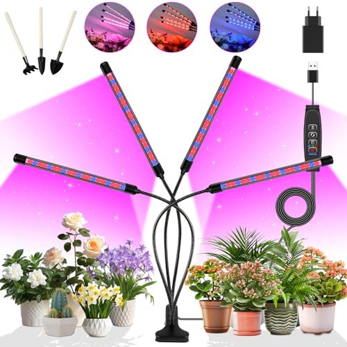 ANPSSSEN Lampada per piante da interno a 4 teste, luce per piante a spettro completo, luce di crescita per coltivazione indoor con timer 3/9/12h, 3 modalità di illuminazione per piantine