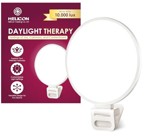 Helicon Sad Light Therapy Lamp, Daylight Therapy Light, 10,000 Lux for SAD lamp, Sunlight, 3 Colours & 10 Brightness Levels, 360° Adjustable Rotation, Portable Design, Bright