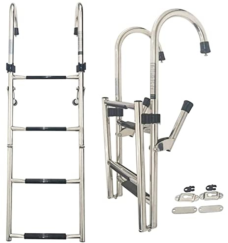 OZBMA Échelle de Bateau Pliante 4/5/6 marches en Acier Inoxydable pour Yacht, Plateforme de Bain intérieure et extérieure (Argent 4)