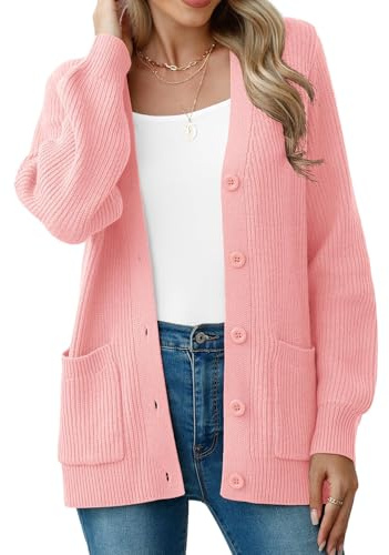 YGJIEGENG Women's Cardigans Open Front Cardigan Sweater Light Pink