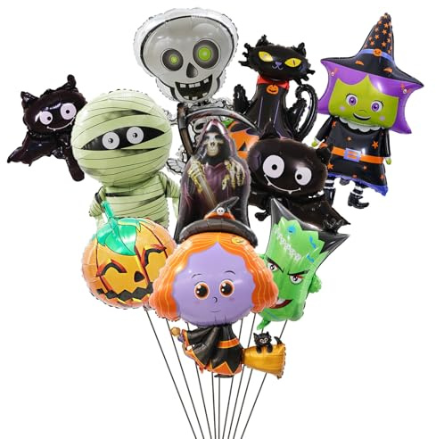 10 PCS Halloween Foil Ballons CHUNLINLAODA Fournitures de Fête Halloween Décorations de Fête Foil Ballon Décoration d'Halloween Ballon de Décoration Halloweens Ballons Décoration (Multicolore A)