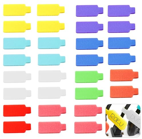 30 Stück Kabeletiketten Mehrfarbig, Kabelbeschriftung 4,5 x 2 cm, Wiederverwendbare Nylon Kabelmarkierer mit Klettverschluss, Beschreibbar für Kabelmanagement, Büro und Zuhause