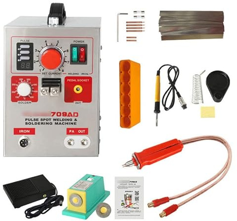 HTDRE Saldatrice a Punti a impulsi 709AD, saldatrice a Punti per batterie al Litio 18650 e 14500, con LED e Funzione di Ricarica