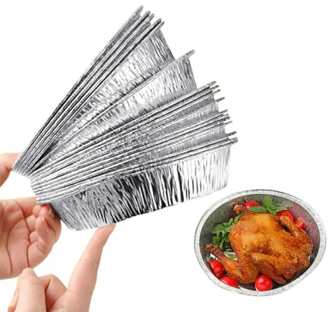 Xialuwy 50x Barbecue Drip Pans 8 and 9 Inch Tin Foil Baking Trays Dispos-able Aluminum Foil BBQ Drip Pans 4cm Round Aluminium Containers for Oven Baking Roasting Broiling Cooking Food Storage