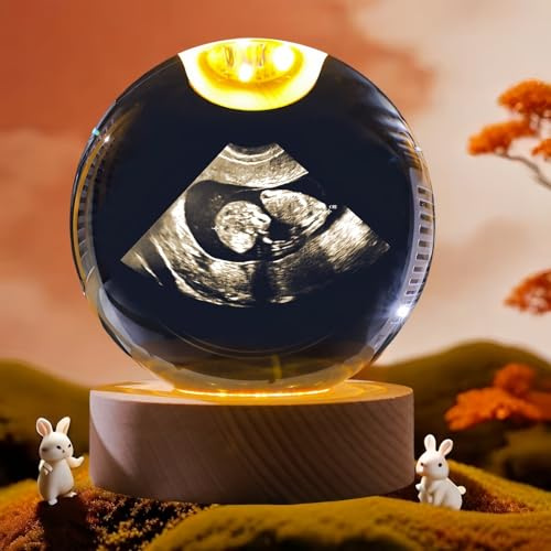 MEIEG Bola De Cristal Personalizada Con Grabado 3D Y Luz LED, Lámpara De Noche Con Foto De Ecografía Del Bebé En Bola De Cristal, Regalo De Recuerdo De Nacimiento(8cm/3.15in)