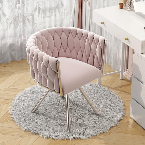 Merax Schminkstuhl 1 Stück, Moderne Drehstuhl aus Samt, Esszimmerstuhl Drehbar mit Metallbeinen, für Schlafzimmer, Esszimmer, Wohnzimmer, Rosa