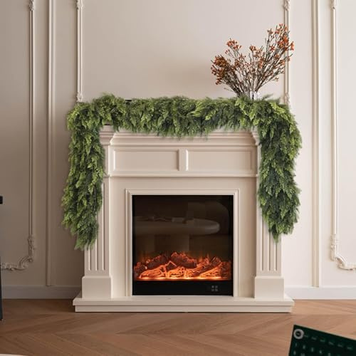 4-6 Ft Real Touch Christmas Cedar Garland,Realistic Faux Pine Garlands,Green Artificial Greenery Garland for Winter Home,Mantle,Fireplace,Mantle Fireplace Table Home Decoration (4Ft)