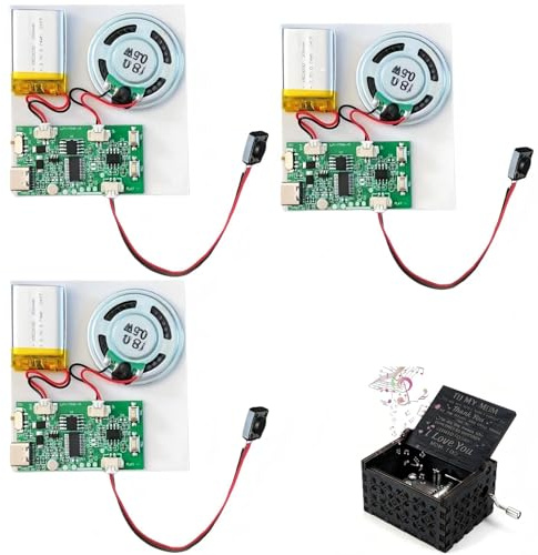Módulo de sonido USB para MP3 con altavoz, 3 módulos grabables de voz, módulo de grabación de voz de música con batería recargable y cable para tarjetas DIY, regalos, juguetes