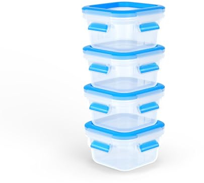 Emsa Clip & Close kleines Lunch-Set, 4x Frischhaltedosen mit 0,2 Liter, 100% dicht/gefrierfest/mikrowellensicher, zertifiziert für Babynahrung, spülmaschinenfest, made in Germany, Blau, N1033700